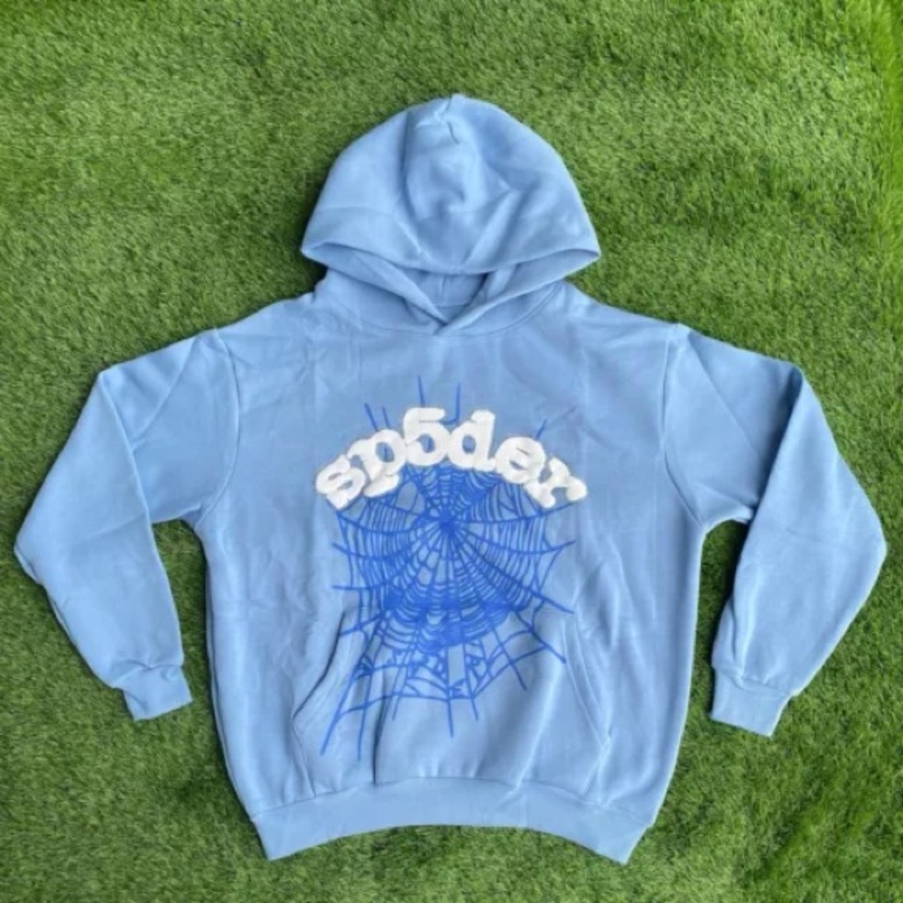 Blue Hoodie with Spider Web Design